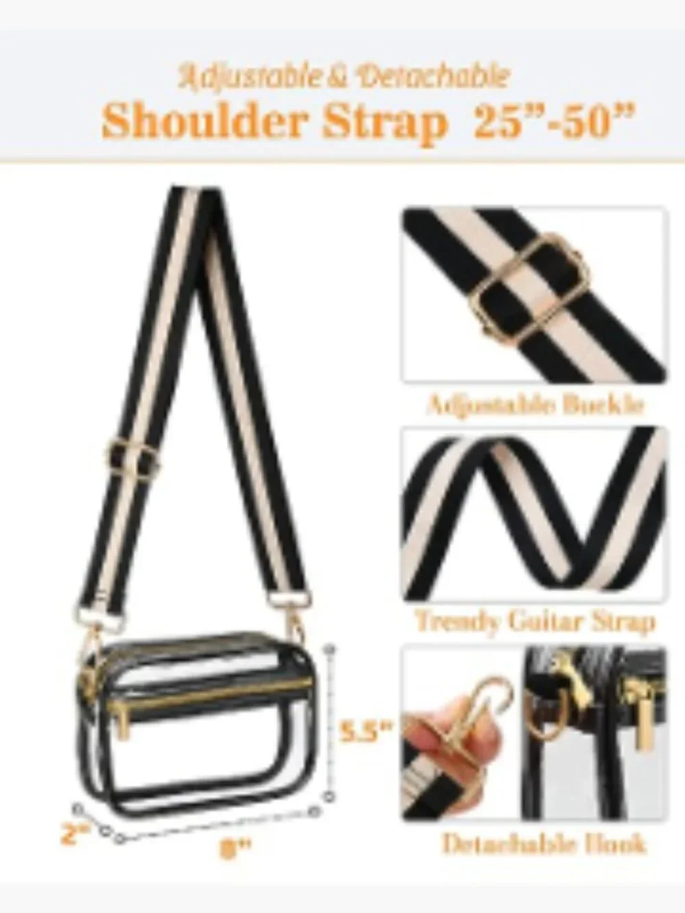 Clear Stadium Approved Crossbody Bag Water-Resistant PVC Adjustable Strap